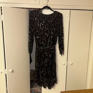 Mark & john beaded evening gown w/shoulder pads and belt